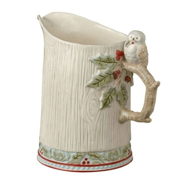 Grasslands Road Holiday Winter Snowy Owl Figurine Ceramic Pitcher